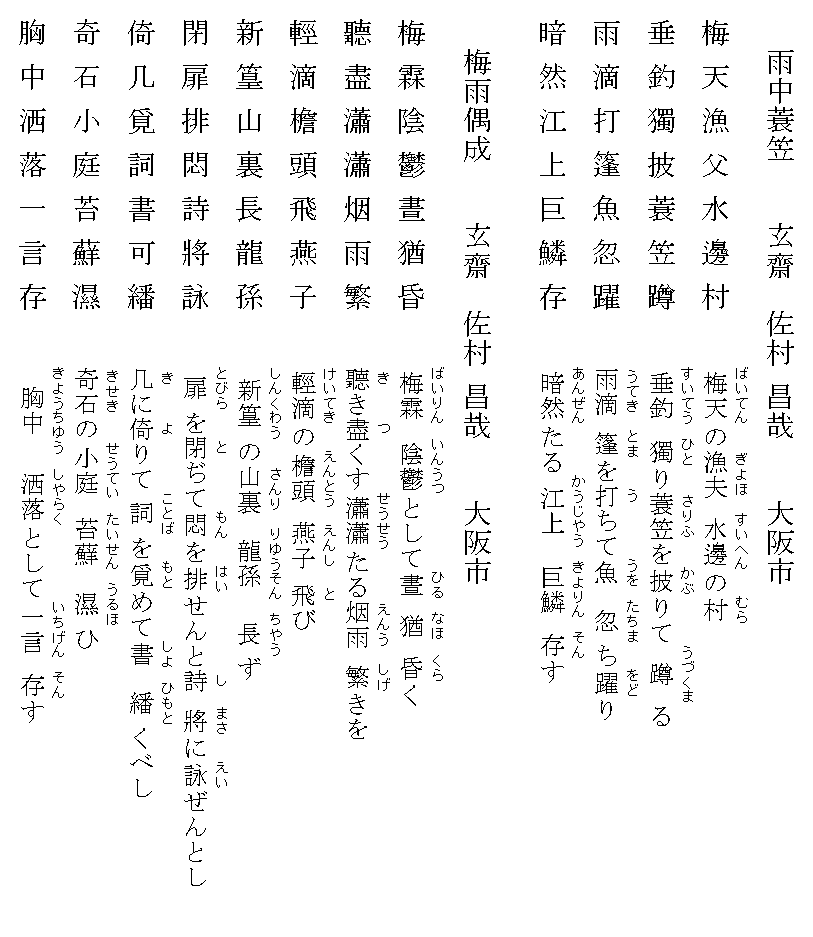 漢詩 雨中蓑笠 七言絶句 と漢詩 梅雨偶成 七言律詩 玄齋の書庫 ヤフーブログから移転してきました